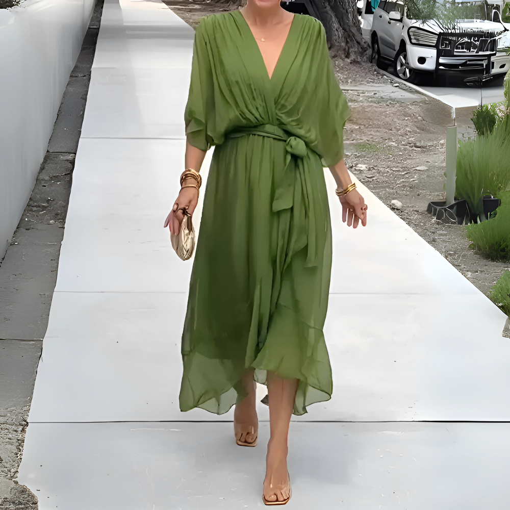 Mariola – Zwiewna midi sukienka kopertowa