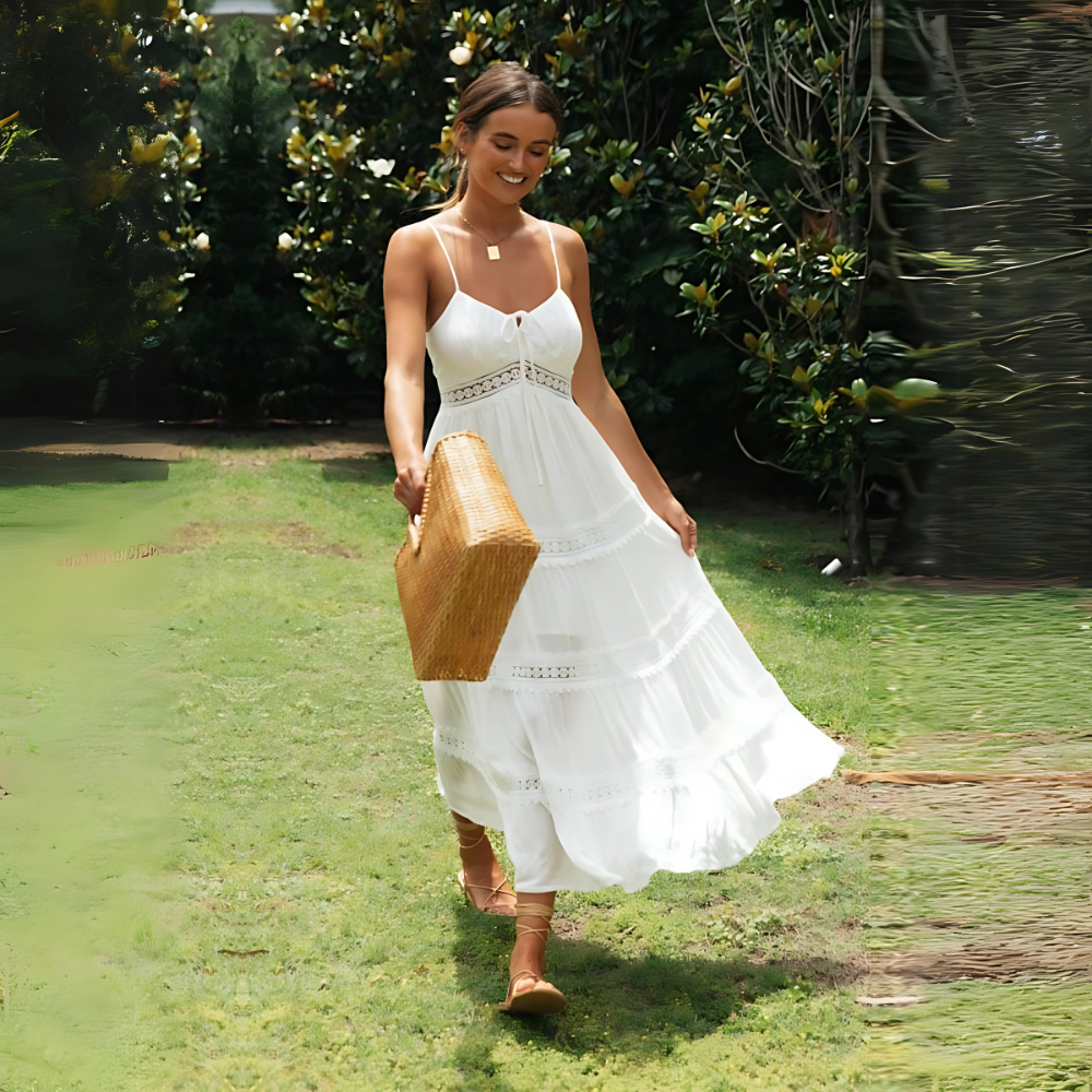 Helena – Biała letnia sukienka maxi