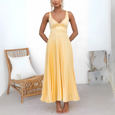 Amelia – Żółta plisowana sukienka