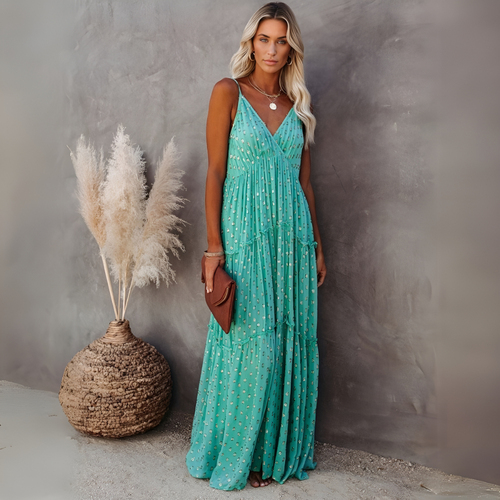 Jagienka – Zielona boho sukienka maxi