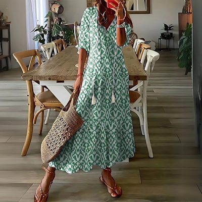 Bożena – Boho maxi sukienka z etnicznym wzorem