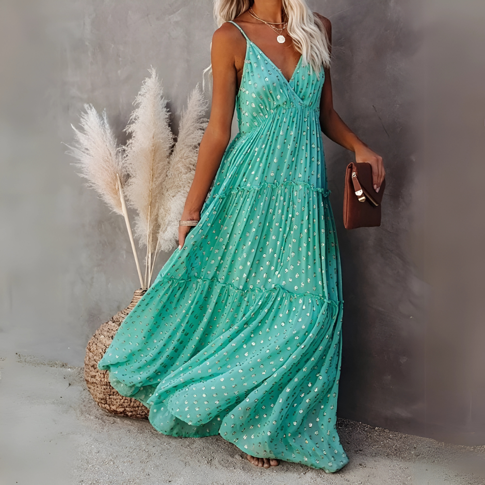 Jagienka – Zielona boho sukienka maxi
