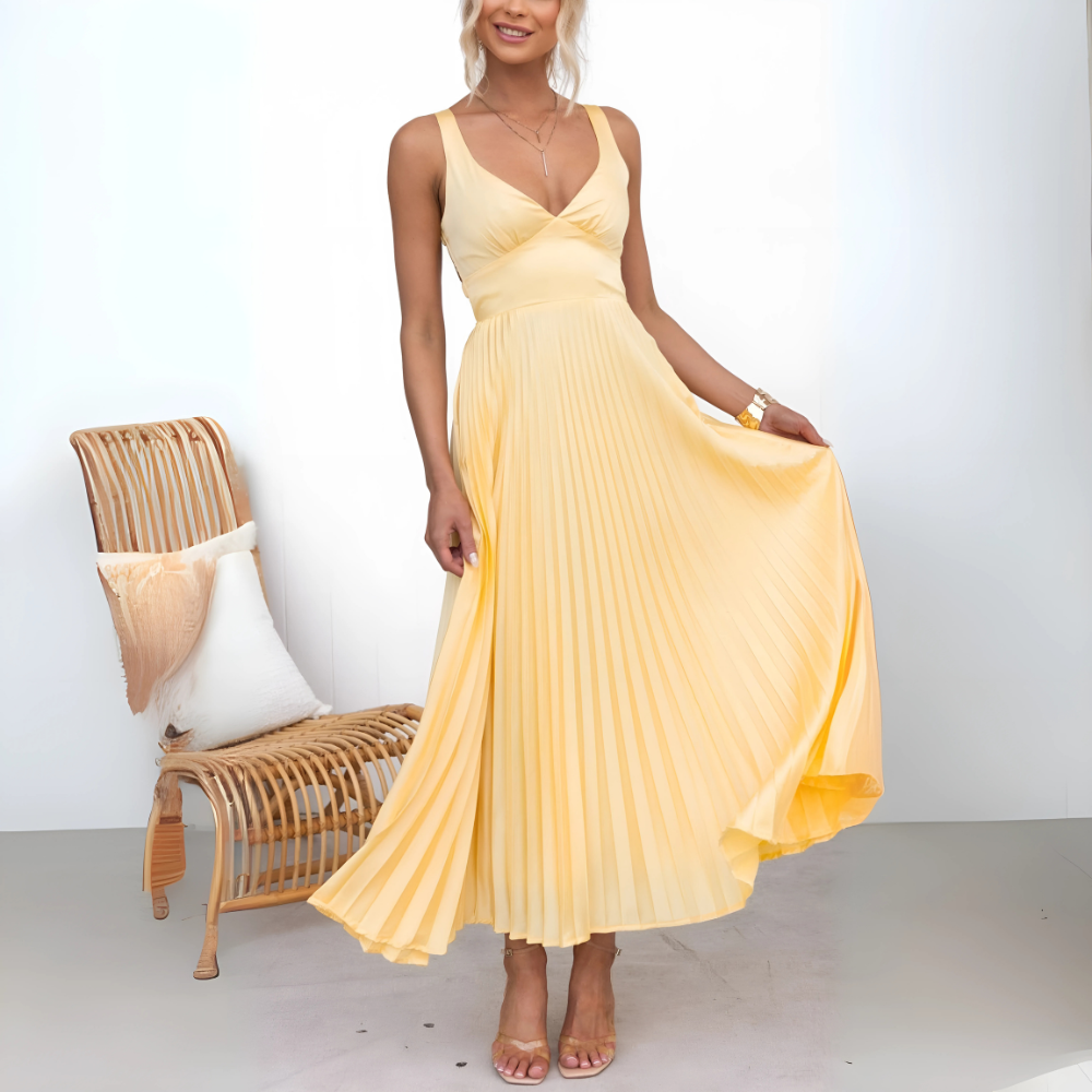 Amelia – Żółta plisowana sukienka