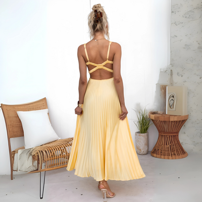 Amelia – Żółta plisowana sukienka