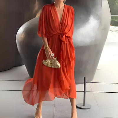 Mariola – Zwiewna midi sukienka kopertowa