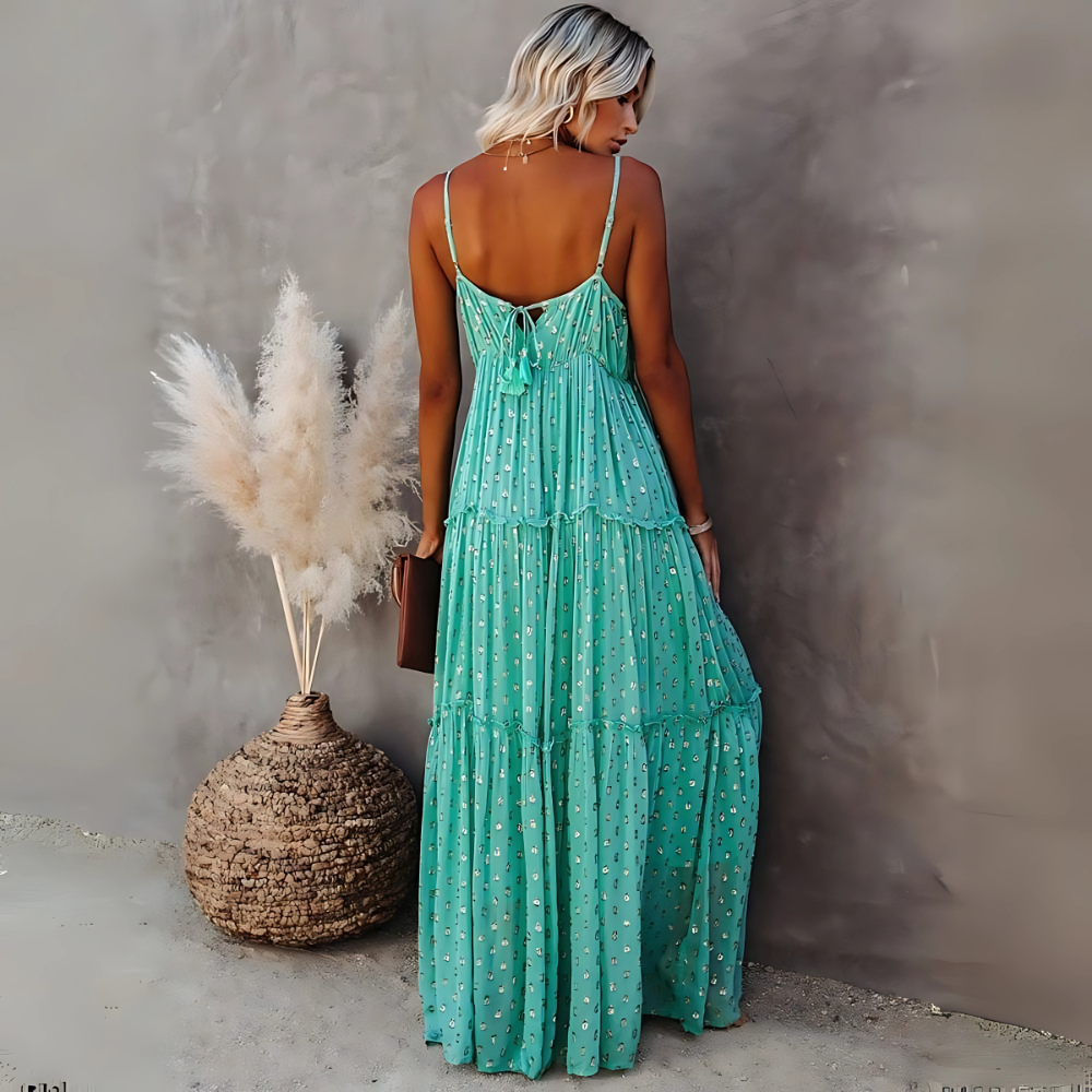 Jagienka – Zielona boho sukienka maxi