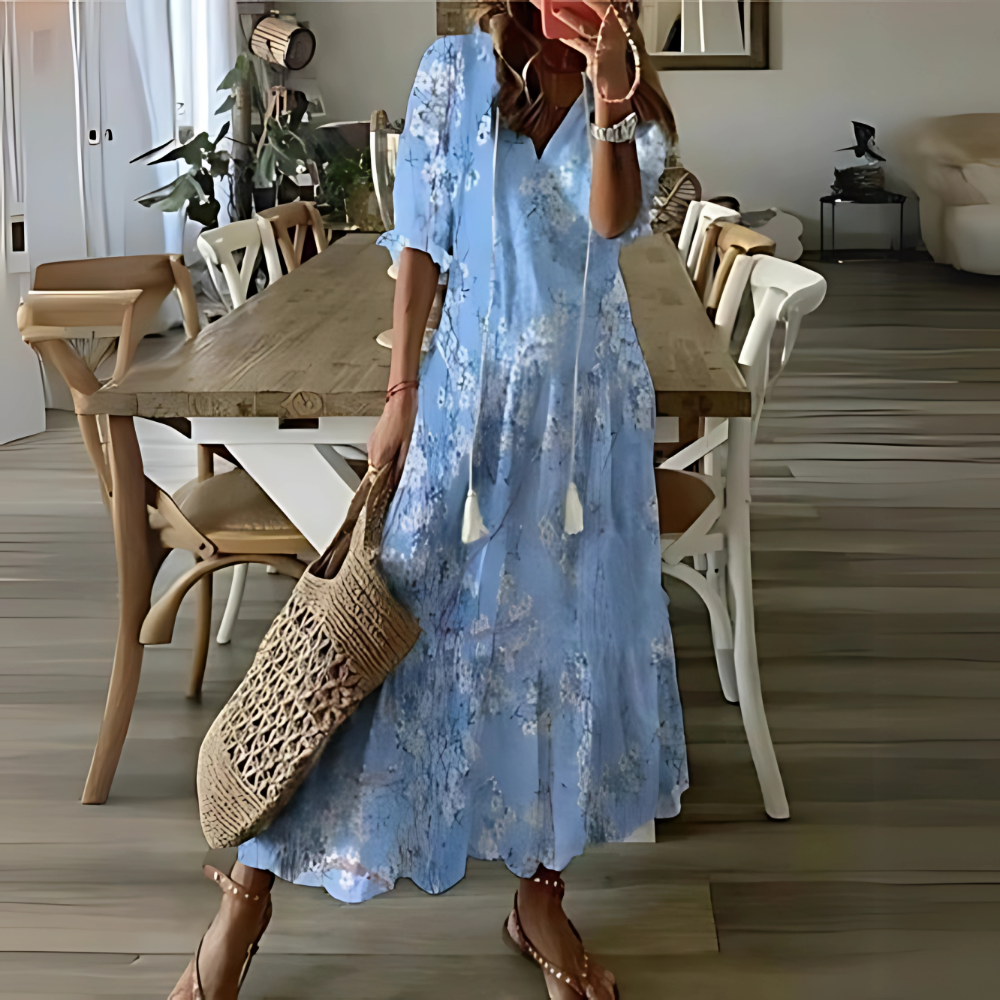 Bożena – Boho maxi sukienka z etnicznym wzorem