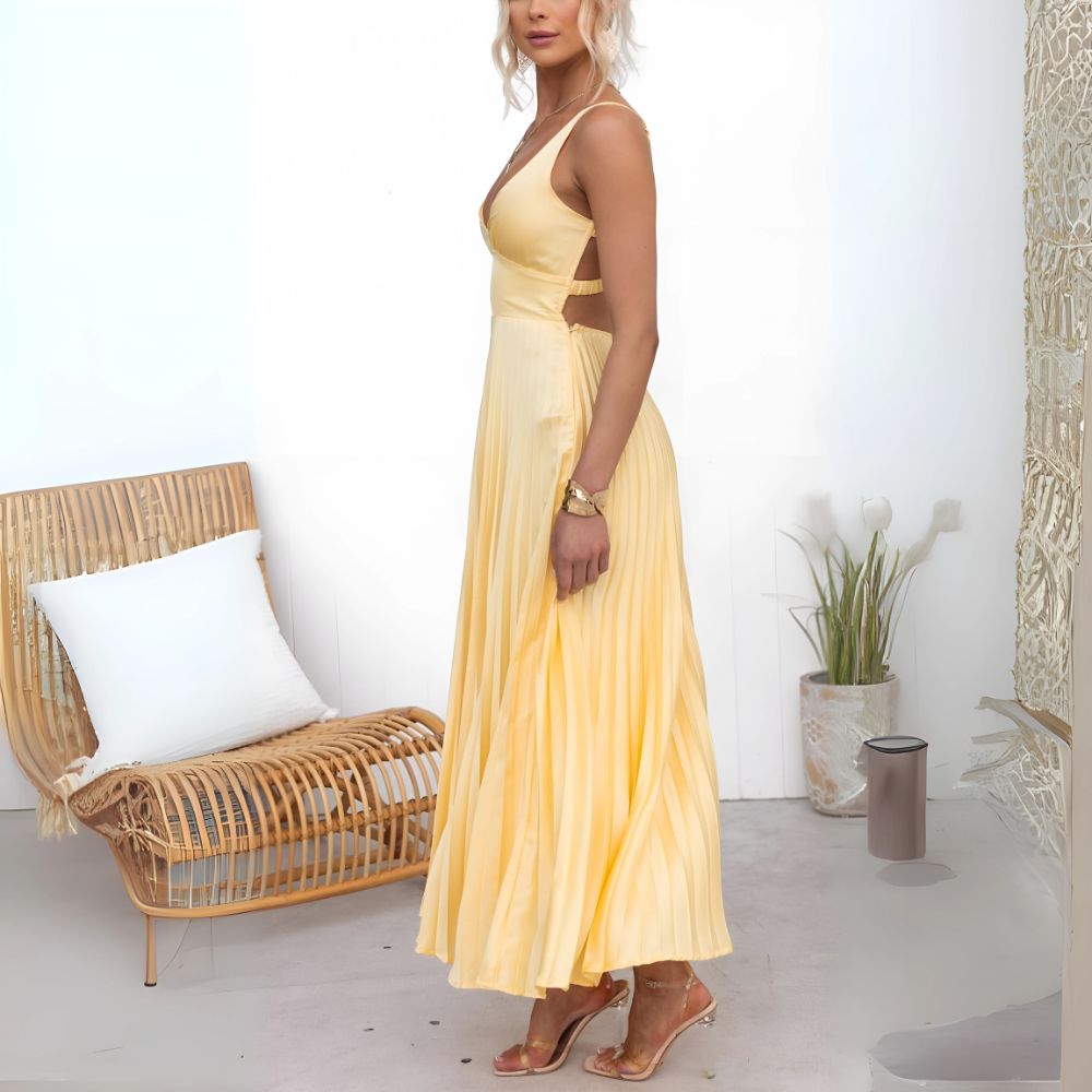 Amelia – Żółta plisowana sukienka