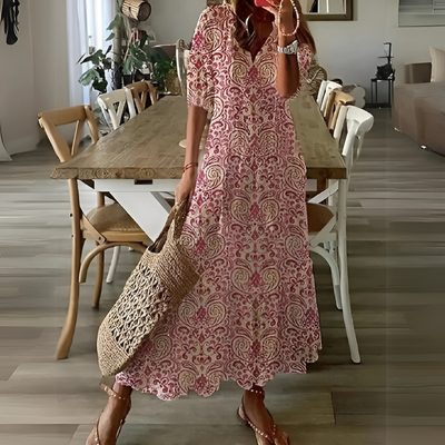 Bożena – Boho maxi sukienka z etnicznym wzorem